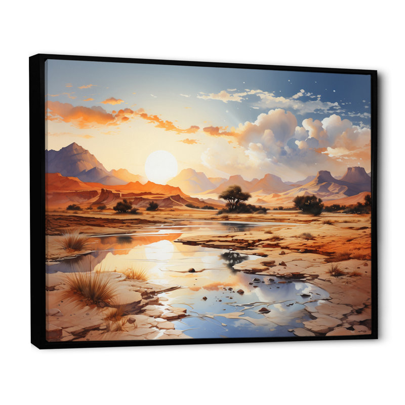 «African Sahara Dreams II», reproduction sur toile, H 34 po x l 44 po x P 1,5 po, Cadre flottant noir