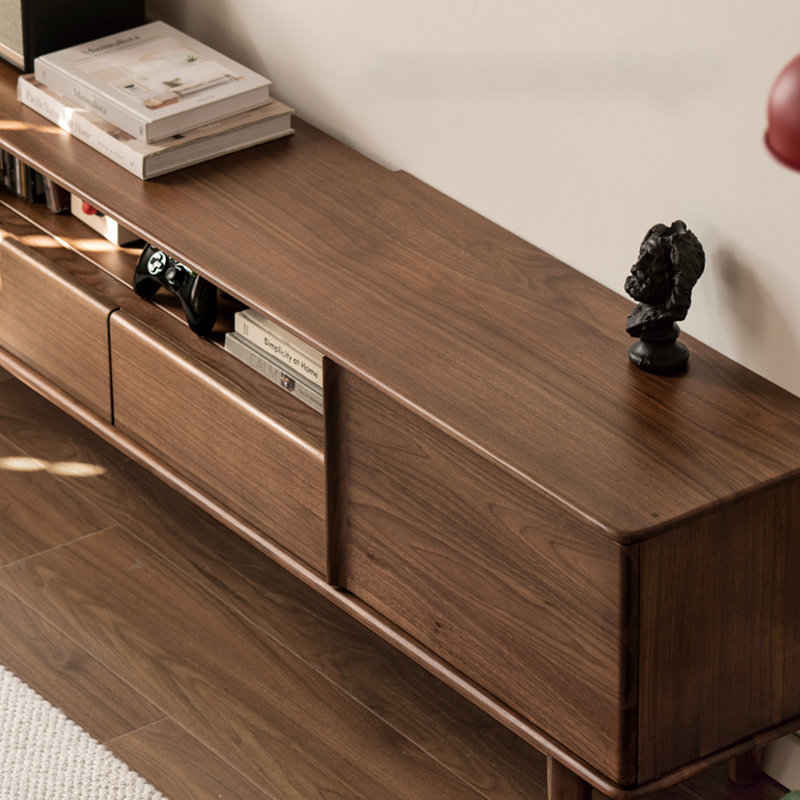 Meuble télé en bois de noyer avec tablette ouverte, H 19,68 po x L 86,61 po x l 13,78 po