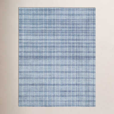 Sanura Plaid Hand Tufted Wool Area Rug in Blue