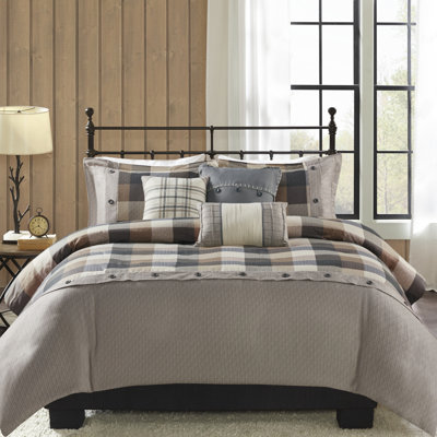 Housse de couette Cozy King / King Herringbone avec bordure brodée et coussins assortis 6 pièces