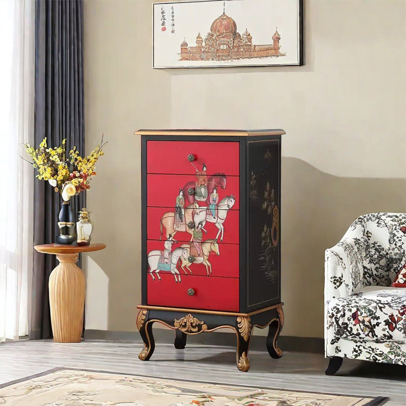 Hand-Painted Floral Cabinet with Spacious Top