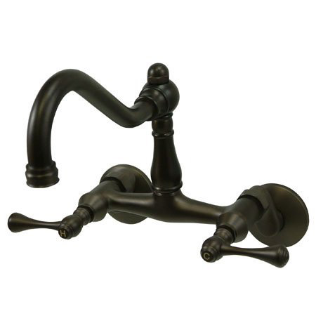 Double Handle Wall Mount Bridge Faucet with Buckingham Lever Handles