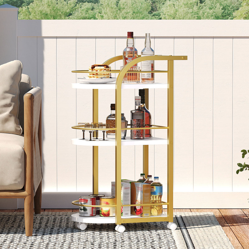 3-Tier Bar Cart Rolling Serving Cart with Fence
