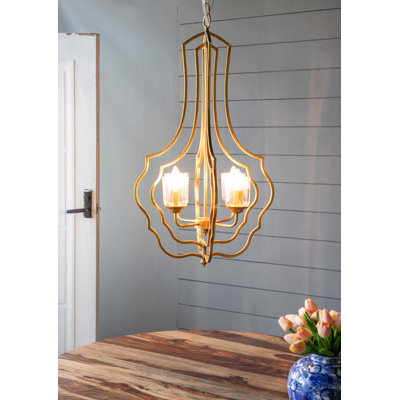 4 - Light Metal Chandelier, Hanging Light Fixture with Adjustable Chain for Kitchen Dining Room Foyer Entryway, Bulb Not Included
