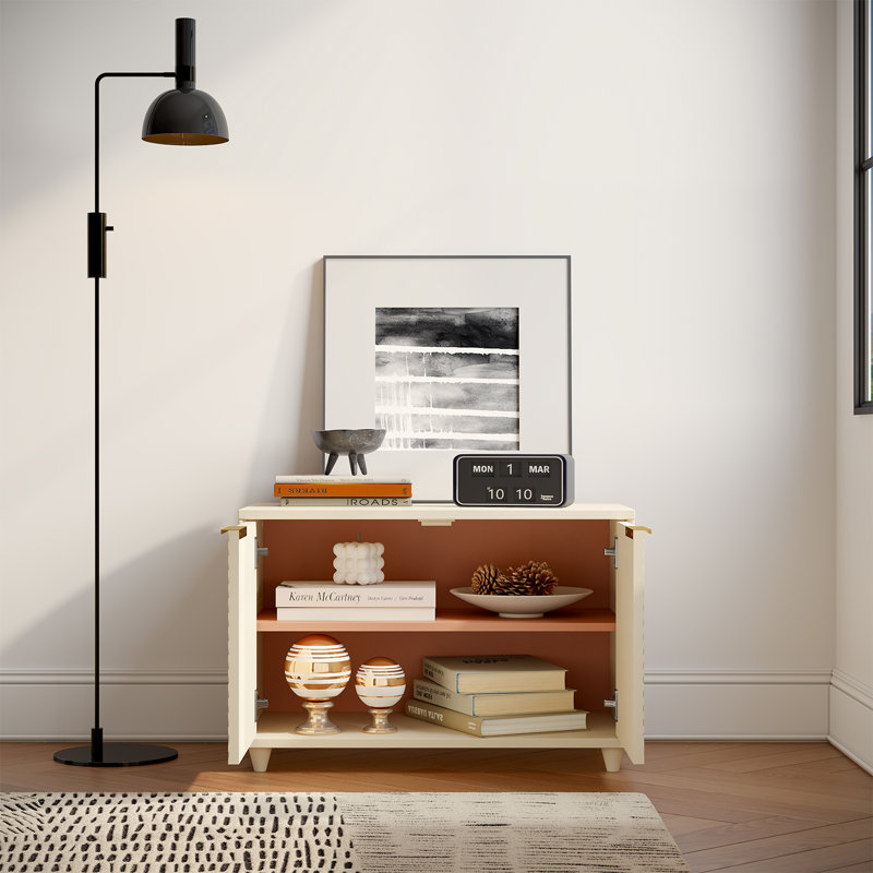 Meuble télé moderne et modulaire avec rangement, beige, Beige