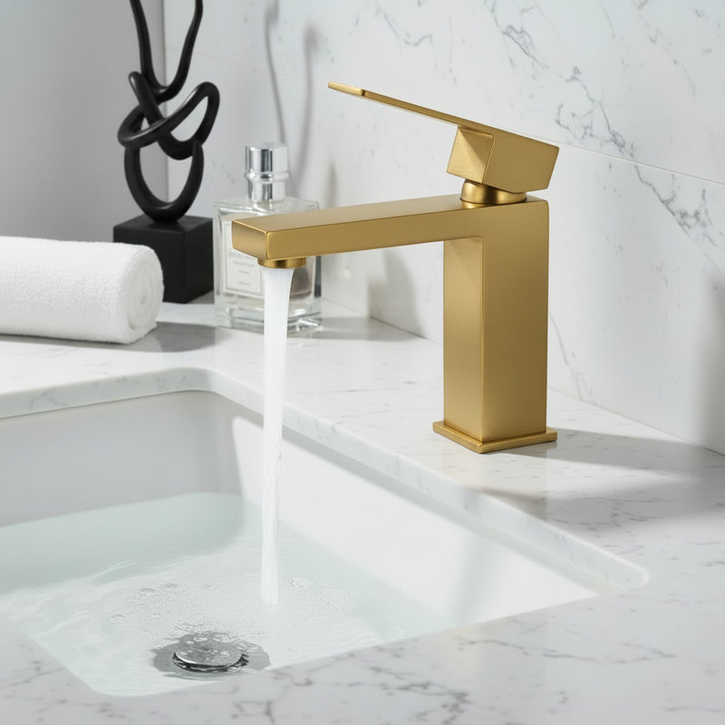 Modern Single Handle Bathroom Faucet, Brushed Gold