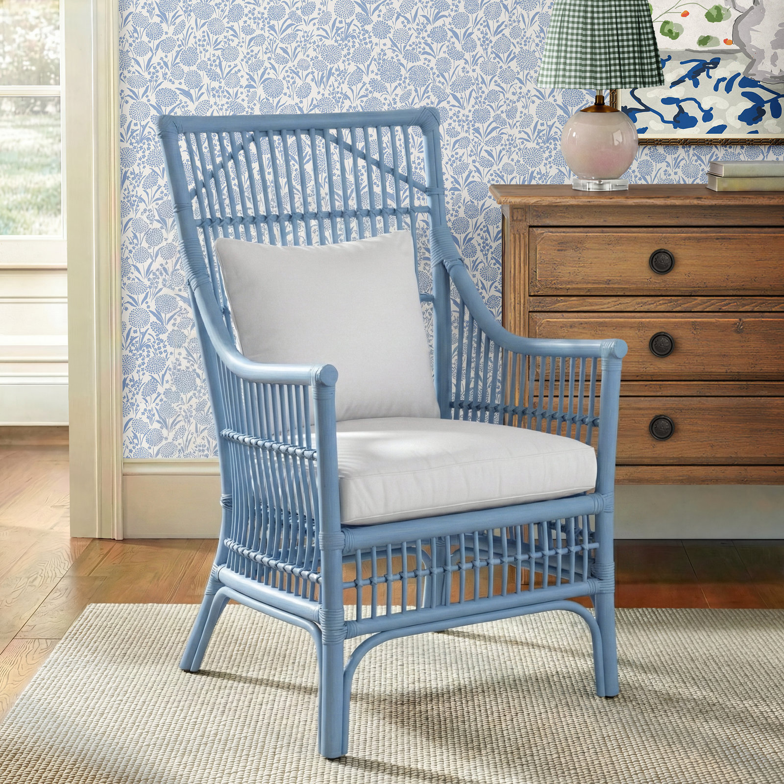 Jamestown Rattan Armchair, Blue