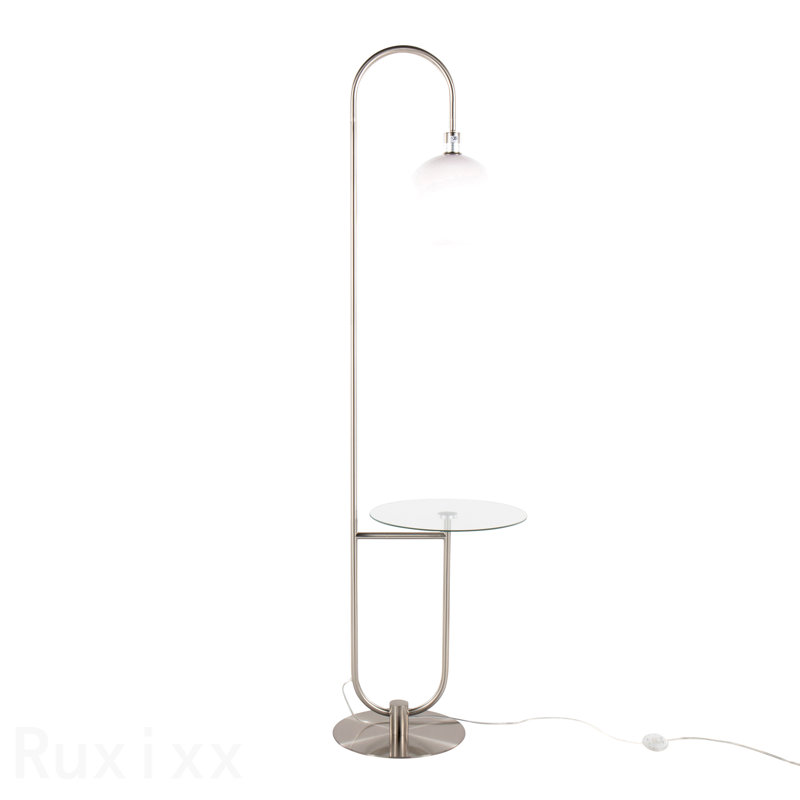 Lampe sur pied contemporaine / glamour en métal nickel avec tablette en verre transparent par Lumisource