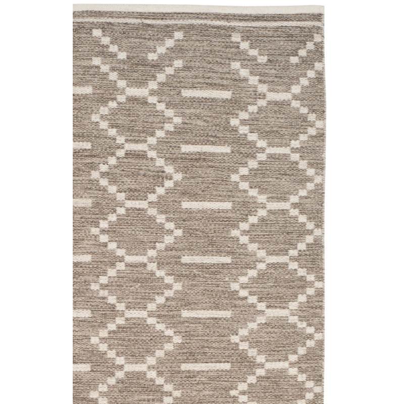 Bennett Hand Woven Wool/Cotton Geometric Rug in Gray/Ivory, Rectangle 4' x 6'