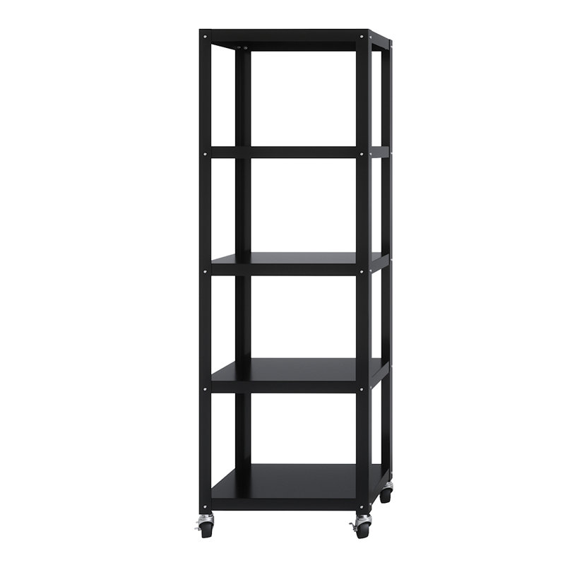72" High Rolling 5 Shelf Bookcase, Black