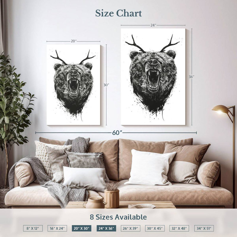 Brampt Angry Bear With Antlers, 36" H x 24" W
