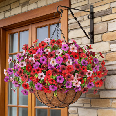 Artificial Silk Daisy Hanging Basket With Eucalyptus In Metal Pot