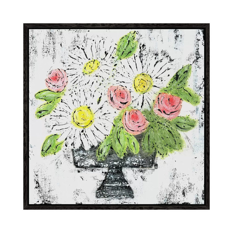 Daisy Floral by Ashley Bradley - Print on Canvas, 66.04 cm H x 66.04 cm W, Black Framed