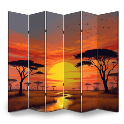 Cloison pliante 6 panneaux Royal African Sunset Silacia Acacia Trees Birds Sky