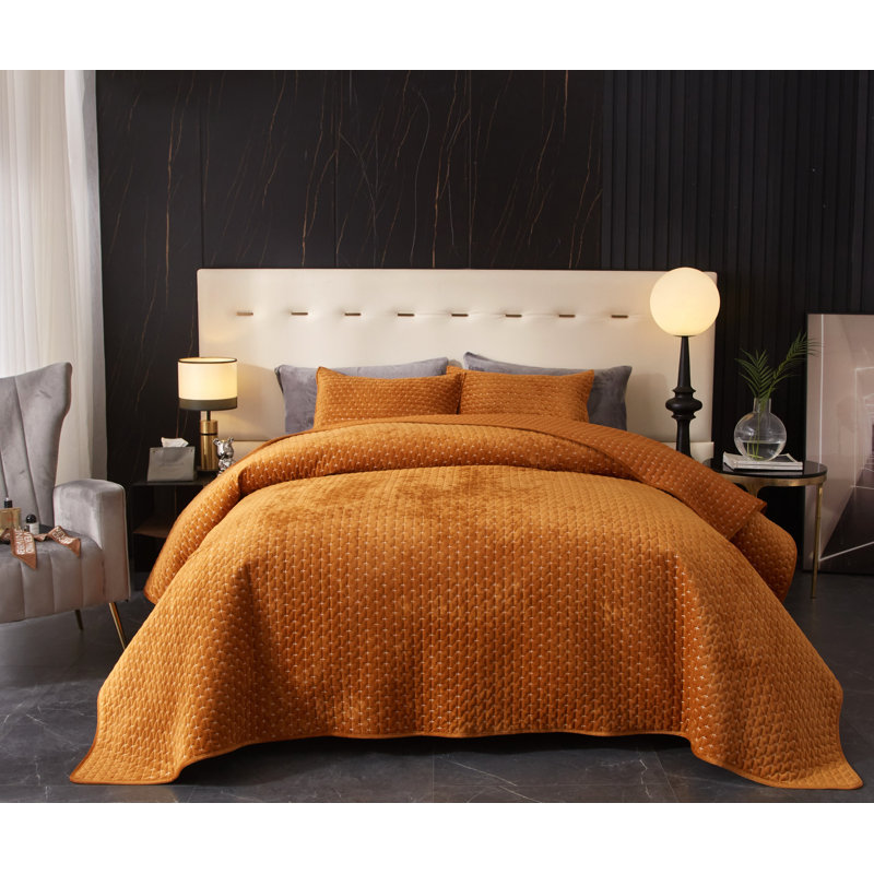 Couvre-lit en velours Zera Cross, Grand couvre-lit / couvre-lit + 2 taies d'oreiller, Jaune