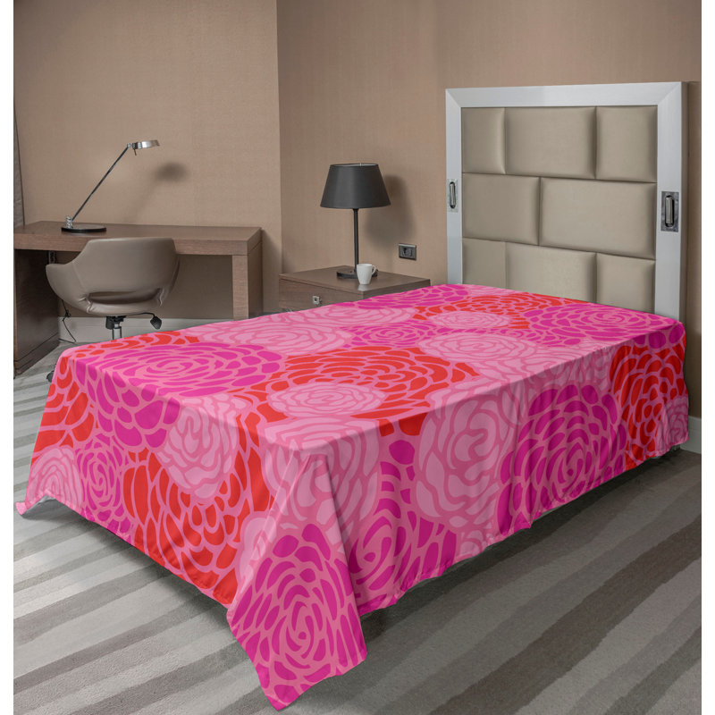Drap plat moderne de style bohème Ambesonne, Drap plat pour lit simple, Rose vif / motif floral corail foncé