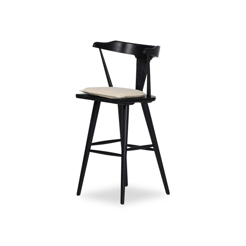 Garth Solid Wood Bar Stool, Bar Stool (29.94" Seat Height), Sandy Oak, Antwerp Natural/Linen Blend