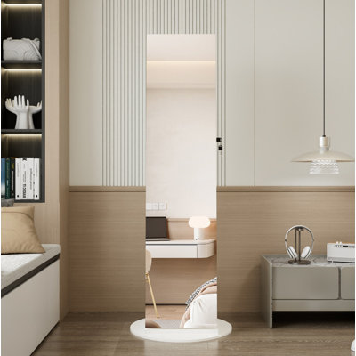 360°Swivel Jewelry Cabinet with Full Length Mirror, 360°Rotating Standing Jewelry Armoire Organizer, Lockable Storage Cabinet, Interior Lighted Mirror, White