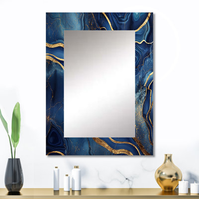 Blue and gold Abstract Marble Mirage III - Blue Wall Mirror Decor