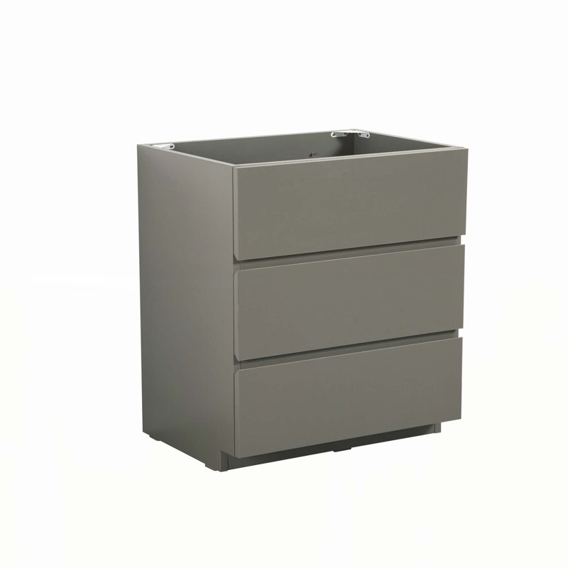 Élégante armoire de plancher pré-assemblée avec trois tiroirs pour un rangement amélioré, Gris