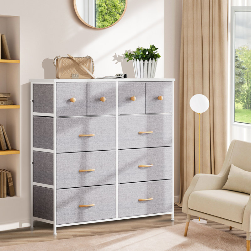 Commode double 10 tiroirs l 39,4 po, Blanc / gris clair