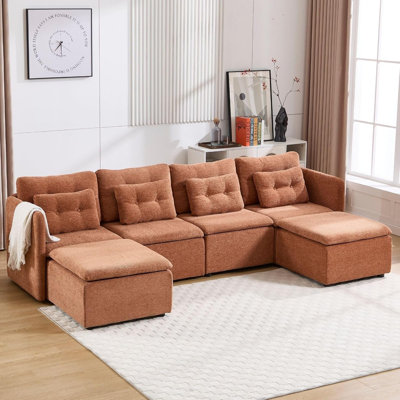 Modular Sectional Couch With Foldable Side Table/USB Port For Apartment