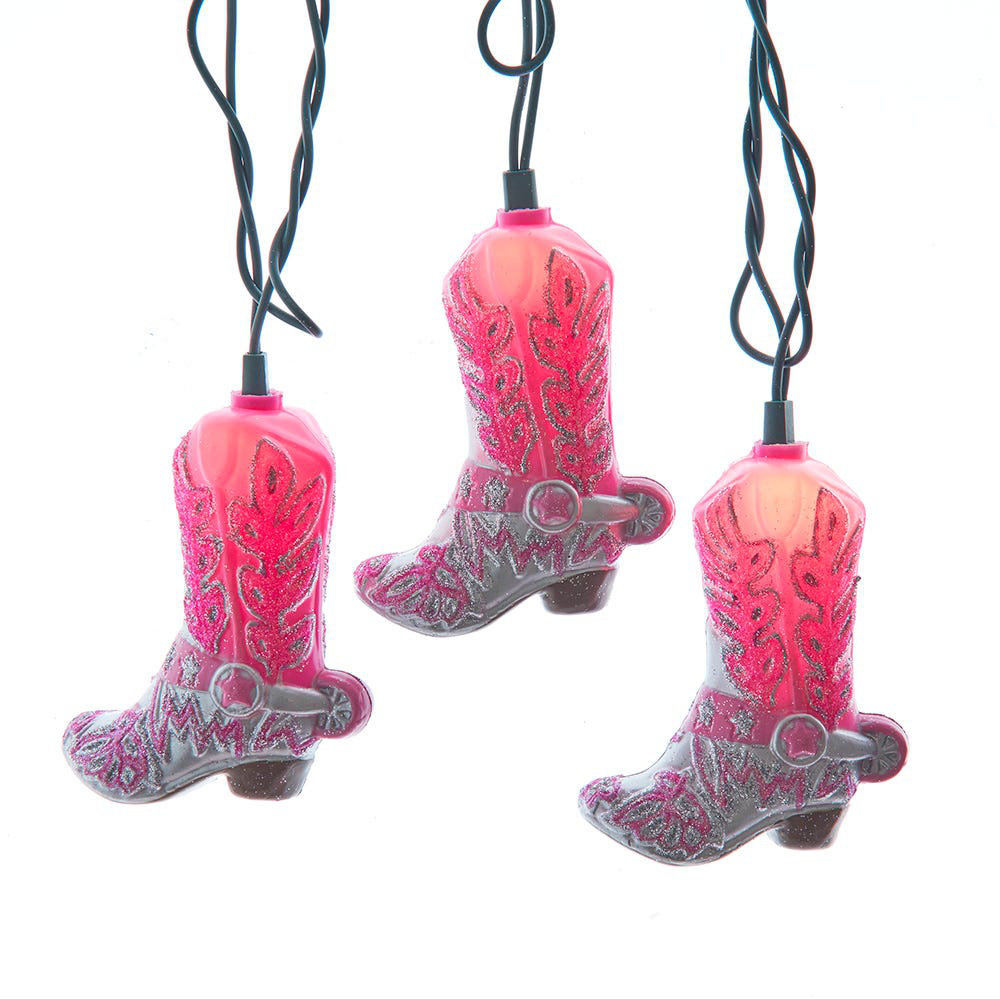 UL 10-Light Glittered Pink Boots Light Set - Thumbnail 2