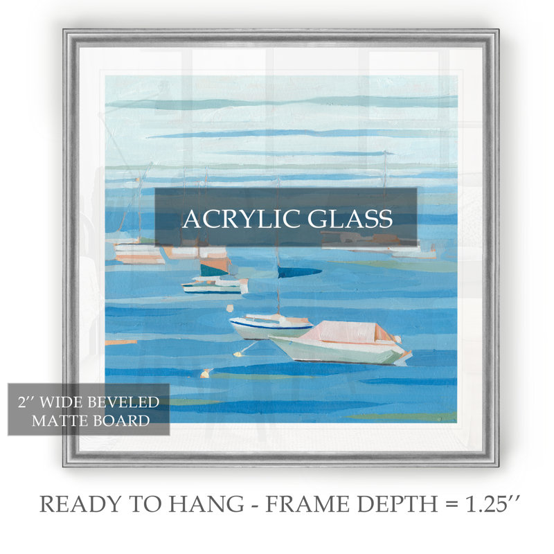 «Summer Regatta I», peinture sur toile, Cadre argenté, H 17,5 po x l 17,5 po x P 1,5 po