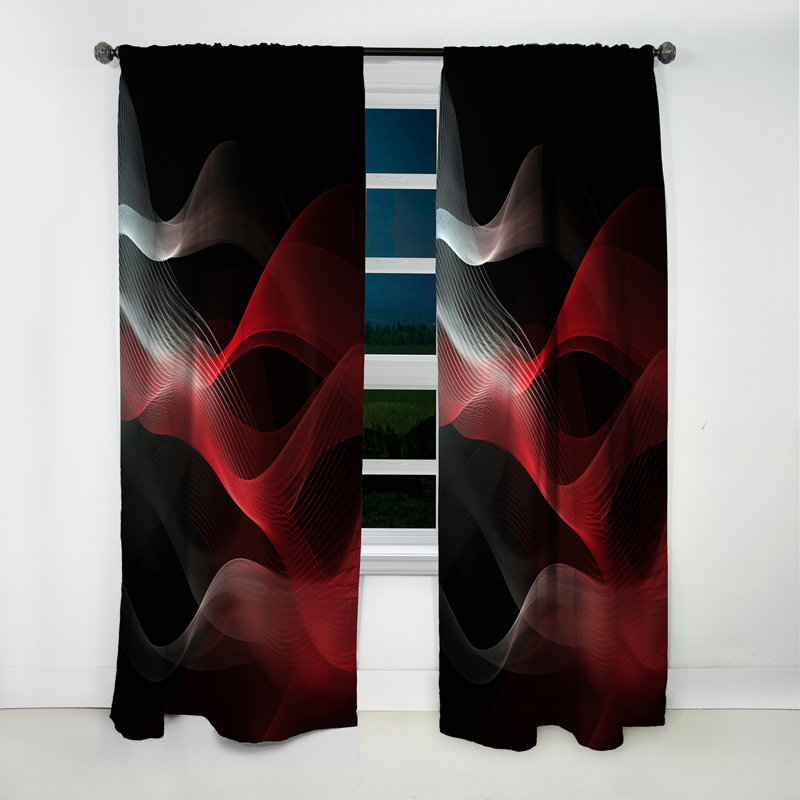 Rideau occultant rouge abstrait noir II - Modern Waves, L 52 po x L 84 po