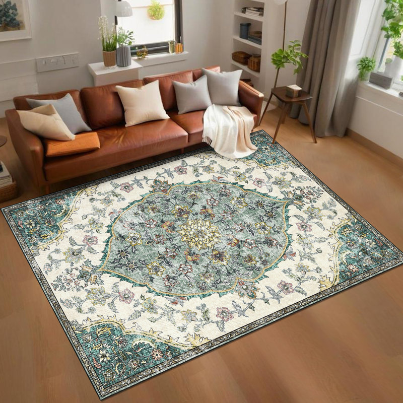 9x12 Large Living Room Rug Vintage Washable Area Rug Carpet for Bedroom Apartment Nursery Playroom Green, Rectangle 9' x 12'