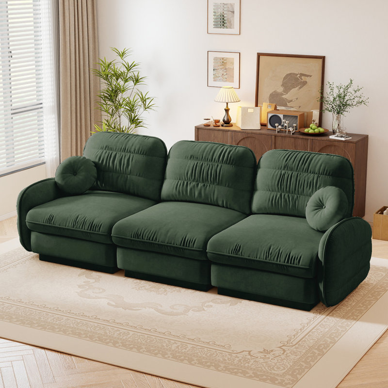 Canapé de 105 po à 3 places en chenille avec dossier matelassé, 105 po, vert, 3 places, Vert