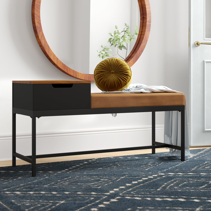 Boylston Faux Leather Upholstered Storage Bench, Brown/Brown