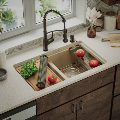Quartz Undermount Sinks 32.5'' L Undermount Double Bowl Kitchen Sink