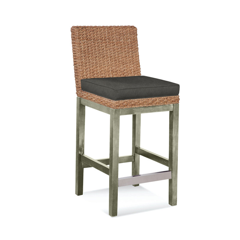 Upholstered Stool, Greystone Finish, Ivory Crypton Performance; 0886-91