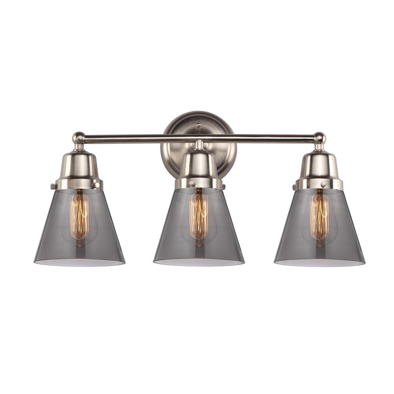 Éclairage pour salle de bain 3 lumières Aness Cone, Nickel satiné brossé, Incandescent, Plaqué couleur fumée