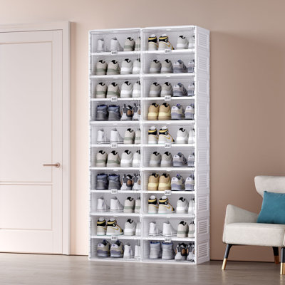Rebrilliant Shoe Box with Magnetic Door, 10-Tier Portable Storage Organizer (20 Mid Grids - Door)