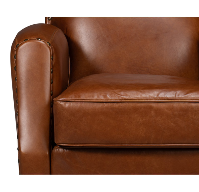 The Taft Swivel Club Chair, Brown Genuine Leather