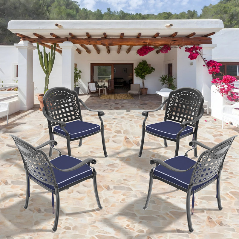 Premium All-Weather Wicker Outdoor Stacking Dining Armchair with Blue Cushion