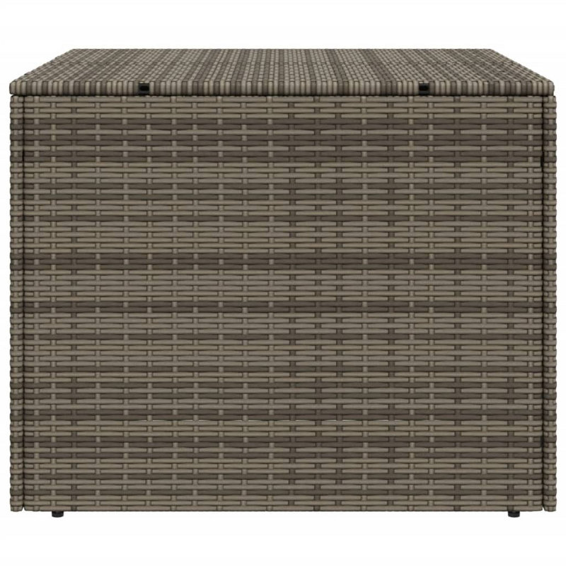 Coffre de rangement de jardin extérieur, rotin de polyester gris, acier thermolaqué