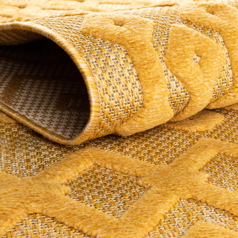 Tapis intérieur / extérieur jaune Gritton, Rectangle 6 pi x 9 pi