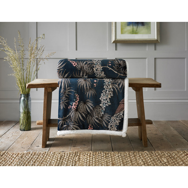Cuddly Sherpa Fleece Throw, Blue Geometric