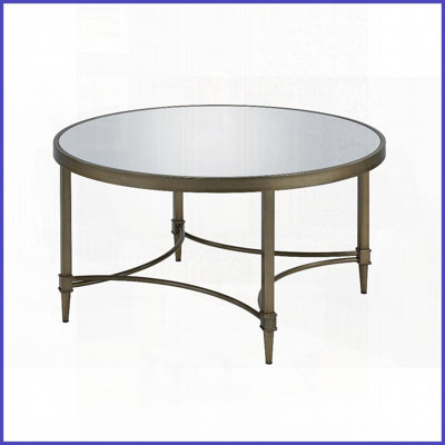 Table basse de salon avec plateau en miroir de 5 mm Cadre en laiton antique - Design minimaliste rehaussant la lumière