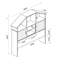 Tête de lit bibliothèque pleine grandeur avec rangement ouvert et fermé, deux portes coulissantes roses, sept tablettes, structure stable à finition blanche et portes basses en faux grain de bois pour esthétique