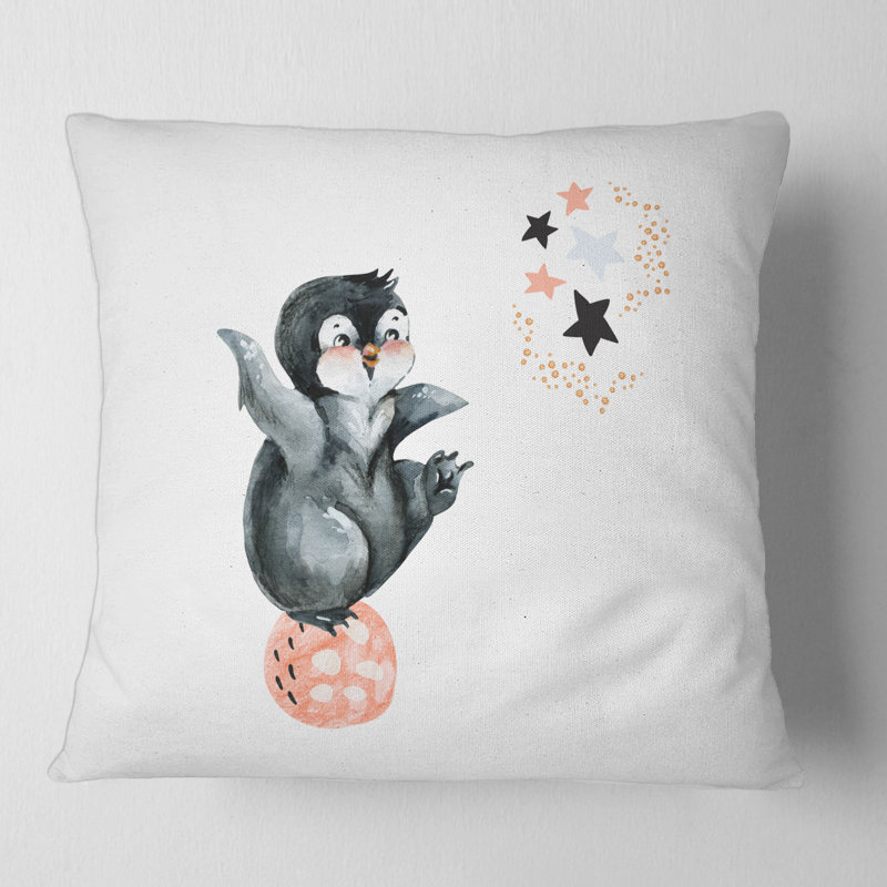 Housse et insert de coussin carré Petit pingouin avec étoiles et planètes II, 18" x 18"