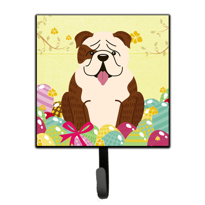 Organisateur de clés murales saint bernard avec crochets de pâques Mcelyea, Jaune / blé / rose, Bouledogue anglais bringé