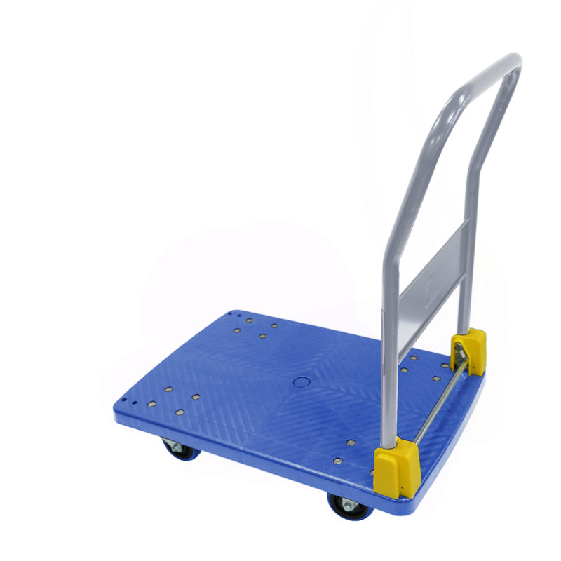 Chariot pliable à poussoir avec plateforme, 880 lb Capacité de poids, 2 roues de frein pivotantes, Bleu