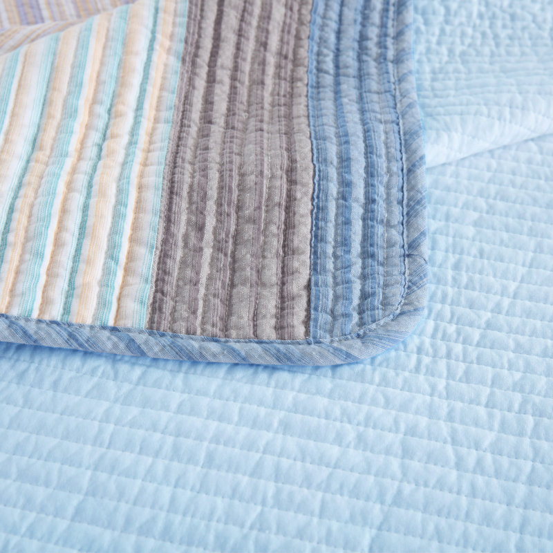 Ensemble de courtepointe 100% coton MarCielo, Bleu / brun / beige, Courtepointe très grand + 2 taies décoratives