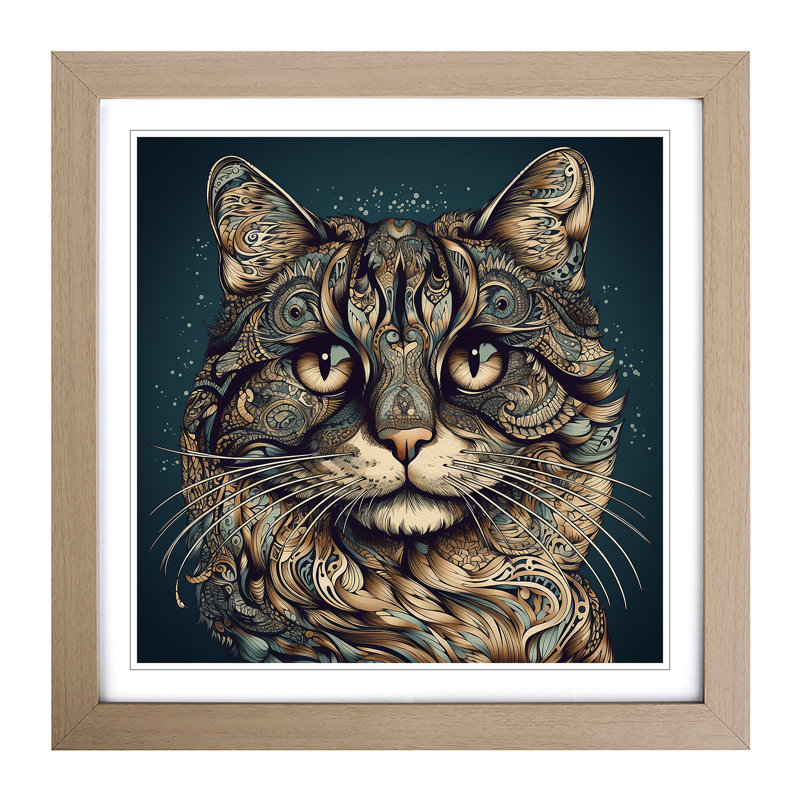 Cat Graphic Art - Framed Print, Oak
