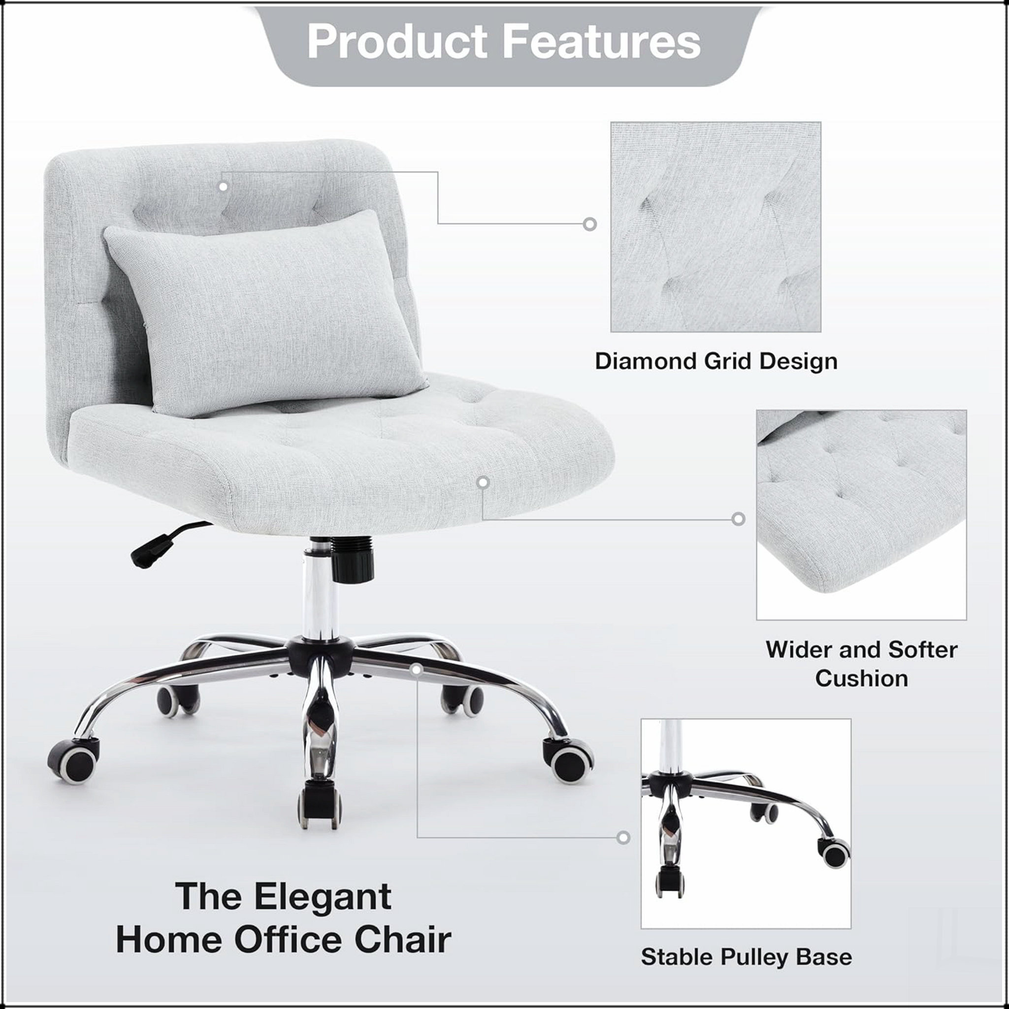 Ebern Designs Armless Fabric Office Desk Chair with Wheels, Criss Cross ...