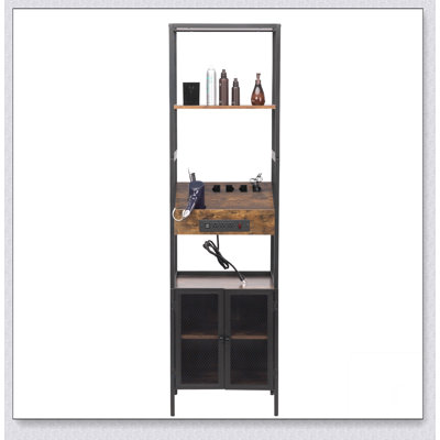 Armoire de rangement Salon avec tablettes ouvertes et supports pour sèche-cheveux, brun rétro